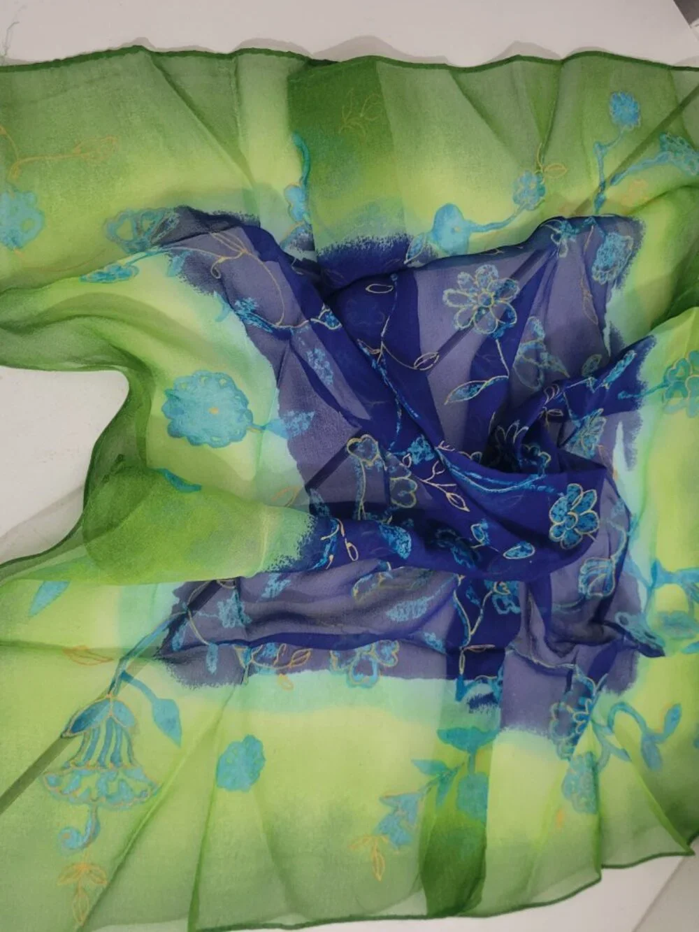 Halston 100% Silk Scarf in Green and Blue